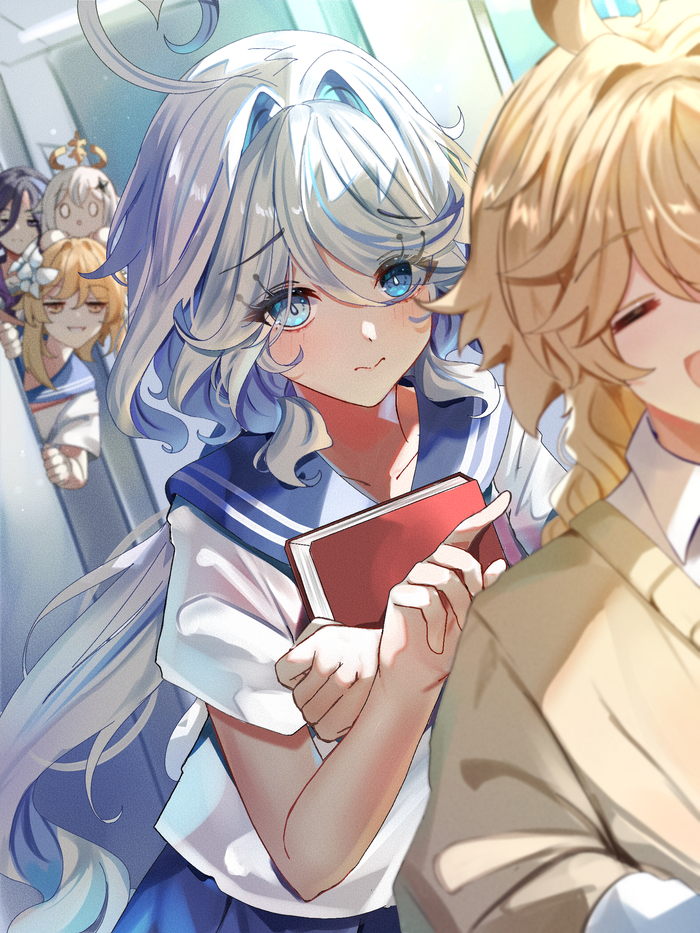   Pixiv, Anime Art, , Aether (Genshin Impact), Furina (Genshin Impact), Lumine (Genshin Impact), Paimon (Genshin Impact), Clorinde (Genshin Impact), Genshin Impact
