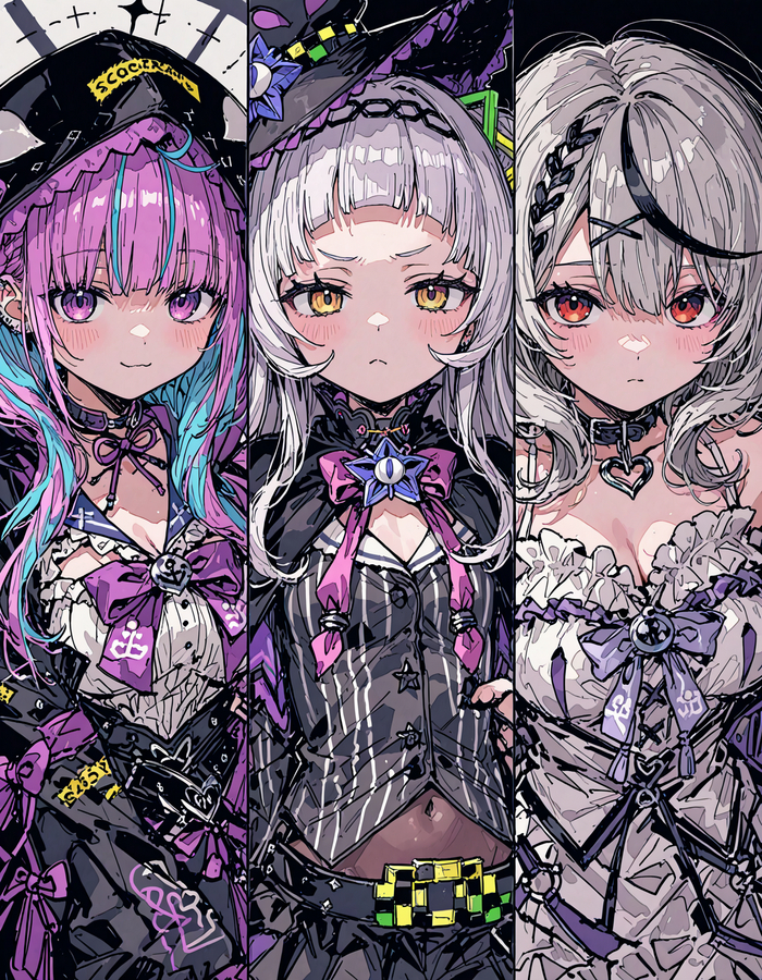 2 generation , Anime Art, Hololive, Sakamata Chloe, Murasaki Shion, Minato Aqua,  