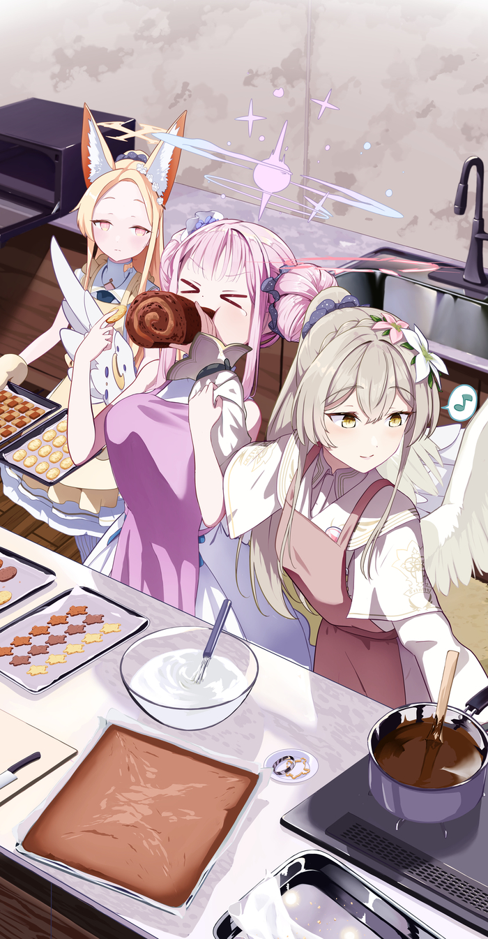 , Anime Art, Blue Archive, Kirifuji Nagisa, Misono Mika, Yurizono Seia, , , Animal Ears, , 