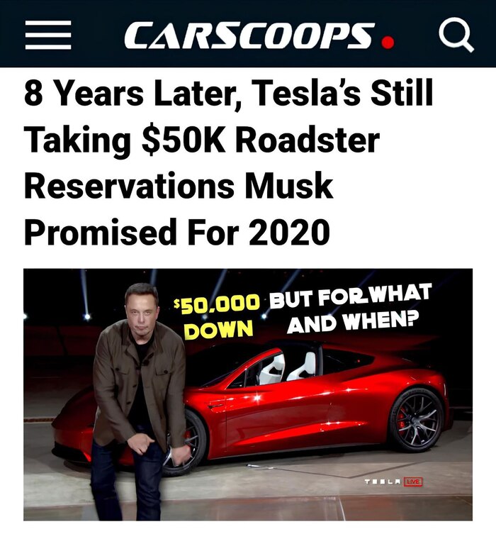 Tesla     $50    Roadster , Tesla