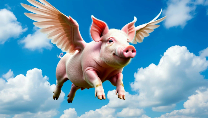Полет свиньи в облаках