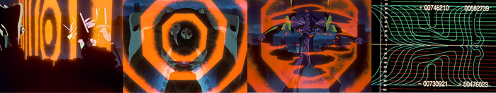 Ангел устанавливает AT-поле. Что же делать? Ева-01 нейтрализует AT-поле. А вот так нейтрализация AT-полей выглядит на приборах. Примечание: иногда AT-поле видимо, иногда нет.