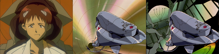 Пилот в капсуле. Он полулежит на пилотском ложементе. После синхронизации стенки капсулы как-бы становятся прозрачными и пилот видит глазами Евы.