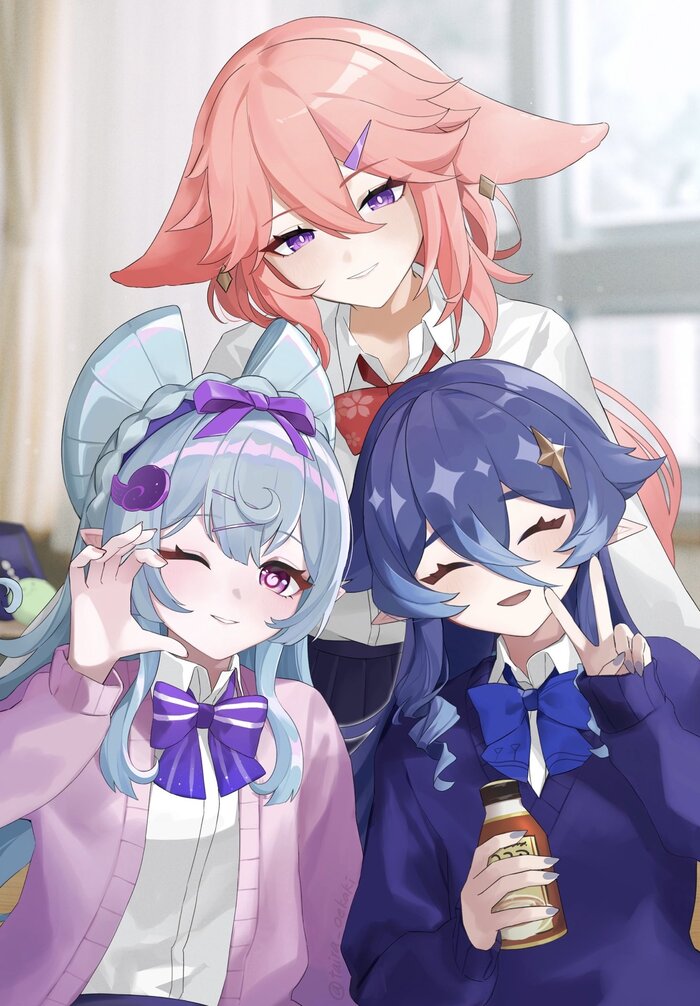  Genshin Impact, Yae Miko (Genshin Impact), Layla (Genshin Impact), Yumemizuki Mizuki (Genshin Impact), Anime Art, , 
