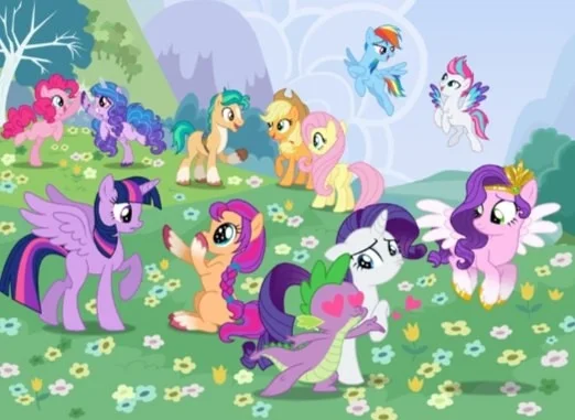 Meeting of generations - My little pony, Art, Twilight sparkle, Spike, Fluttershy, Pinkie pie, Applejack, Rarity, Rainbow dash, Sunny starscout, Zipp storm, Pipp petals, Hitch trailblazer, Izzy Moonbow