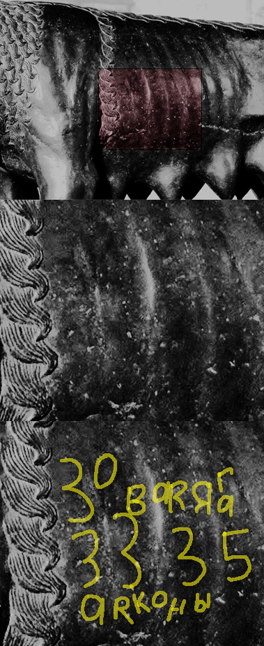 Надписи "30-33-35 варяга Арконы" на Капитолийской волчице.