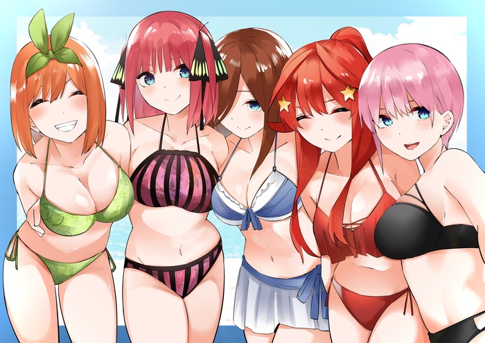   :     , Anime Art, Ichika Nakano, Nino Nakano, Nakano Itsuki, Nakano Miku, Nakano Yotsuba, Gotoubun No Hanayome, 