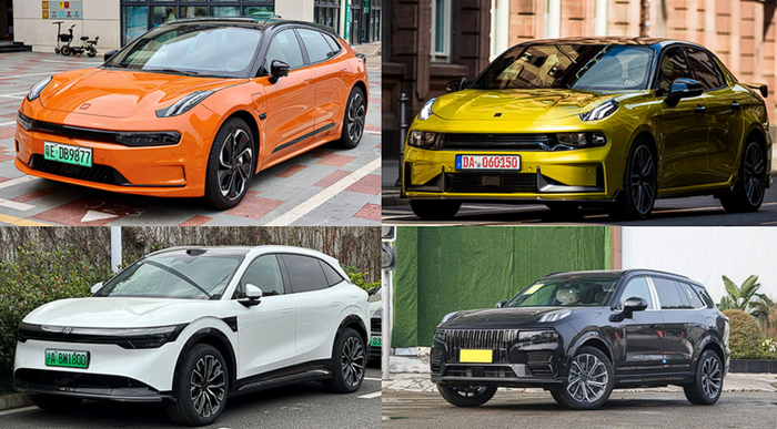 Слева - лифтбэк и кроссовер Zeekr. Справа - лифтбэк и кроссовер Lynk&Co. Не прям близнецы, но похожих решений действительно много (гляньте на морду верхнего Зикра и обоих Lynk&Co).