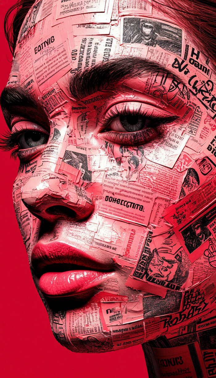 ИИ художник: Ворогушин Алексей Геннадьевич. Картина в типографическом стиле "Ярлыки общества". Нейрохудожник. Генеративное искусство. Изображение создано при помощи нейронных сетей.