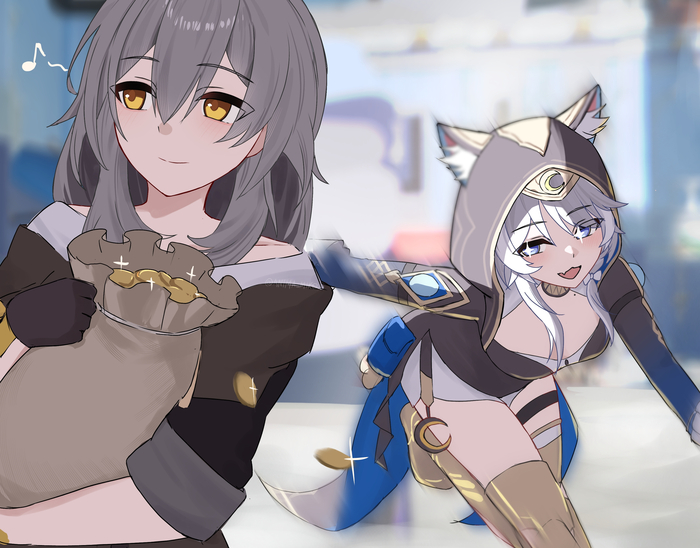    3...2... Anime Art, Honkai: Star Rail, Cipher (Honkai: Star Rail), Stelle (Honkai: Star Rail), Animal Ears