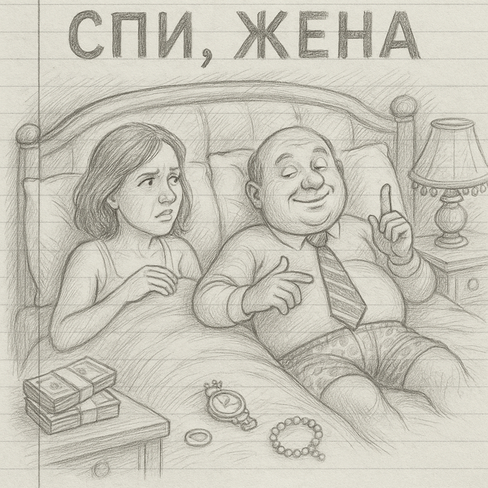 "Спи, жена". Я говорю: "Всё, спи, жена"