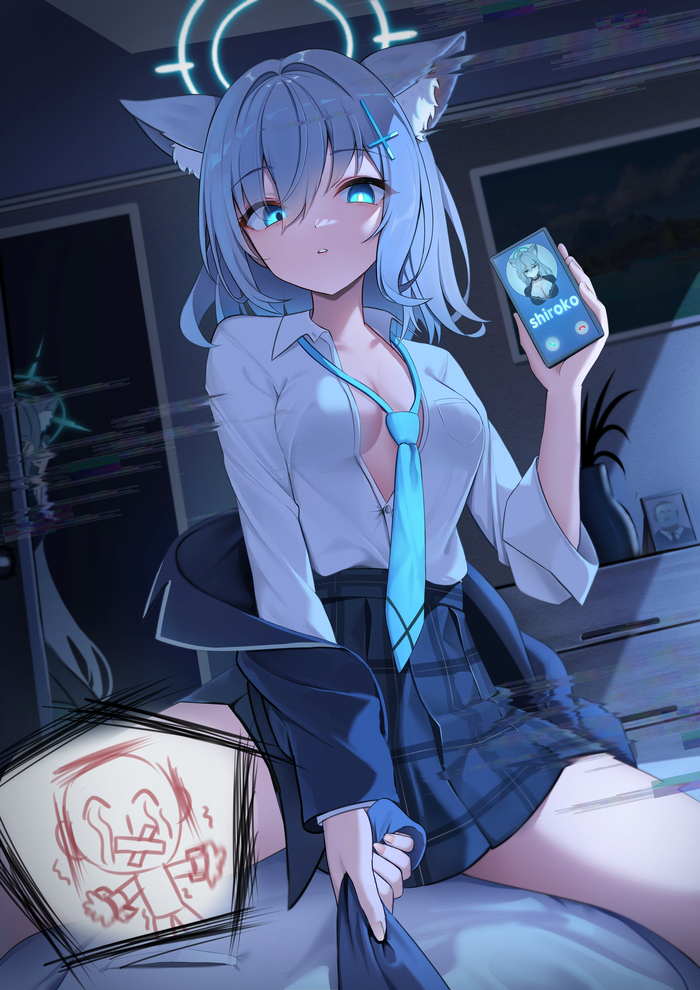 Sensei... Blue Archive, Sunaookami Shiroko, Sensei (Blue Archive), , , , Anime Art, , Animal Ears