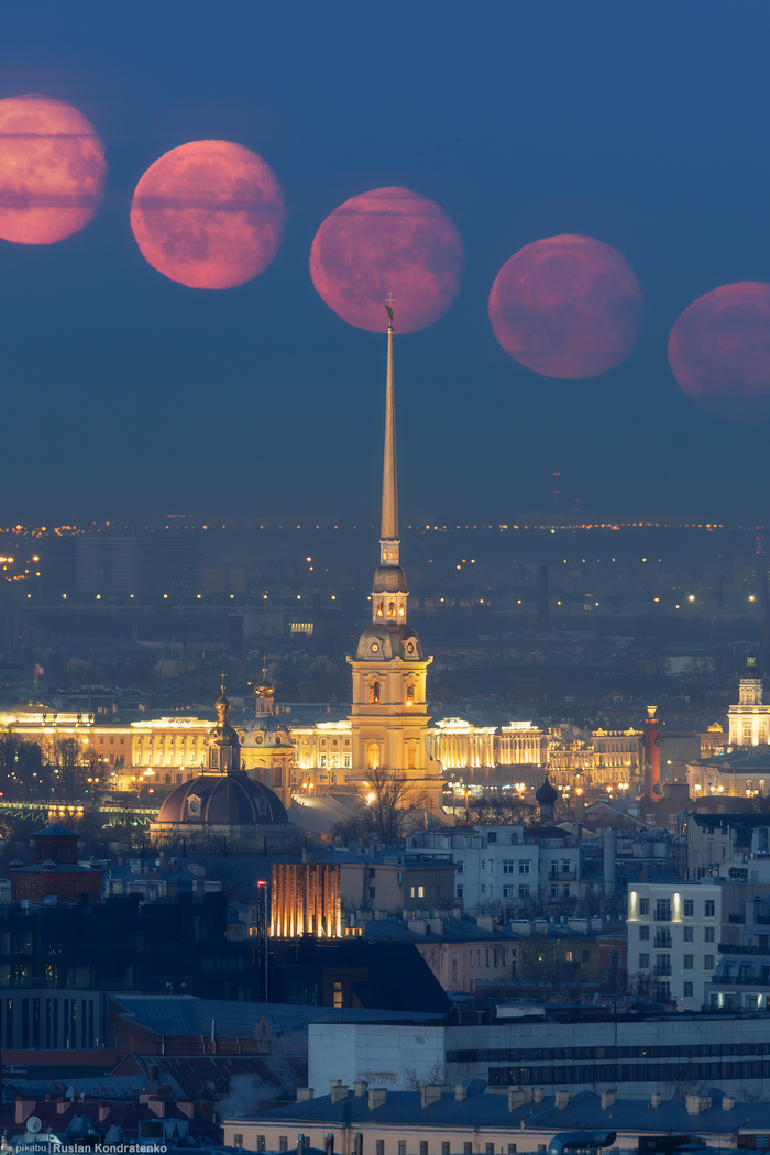 Секвенция захода Луны, стек из 5ти кадров.