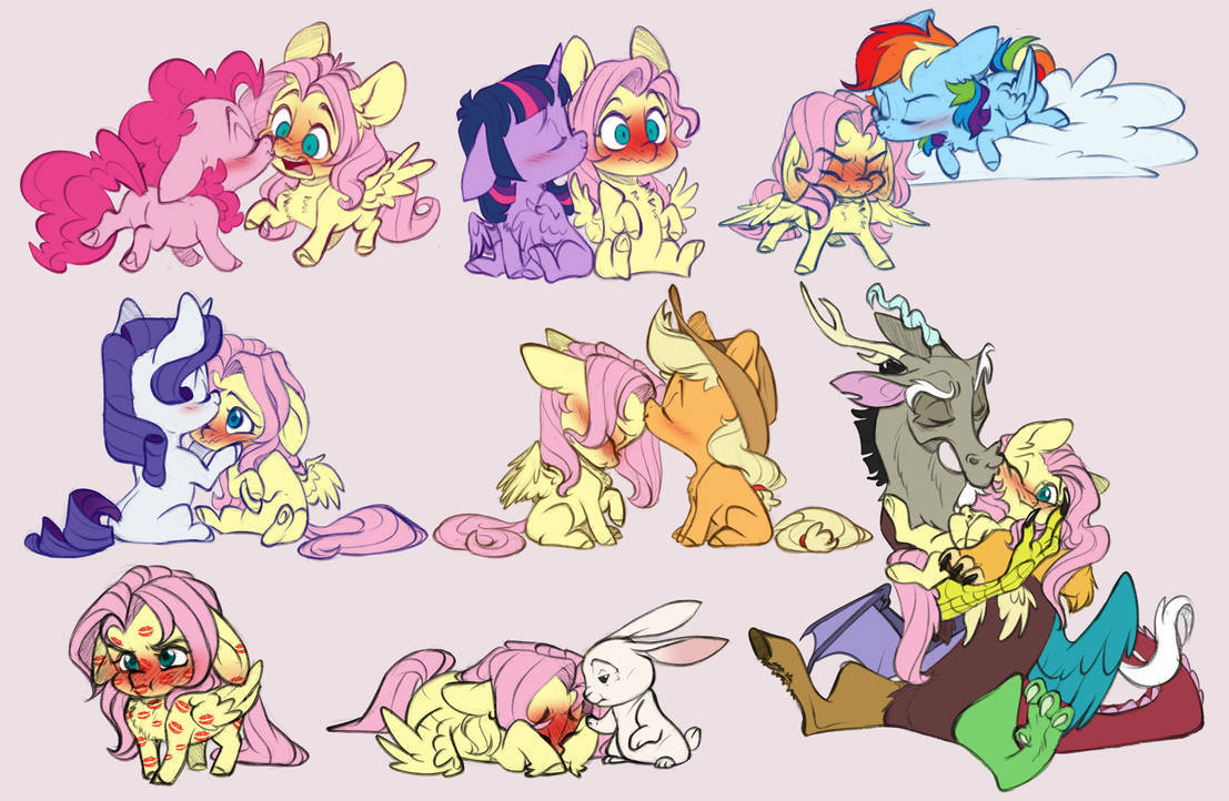 Kissed-a... - My little pony, PonyArt, Twilight sparkle, Rainbow dash, Rarity, Applejack, Pinkie pie, Angel bunny, Discord