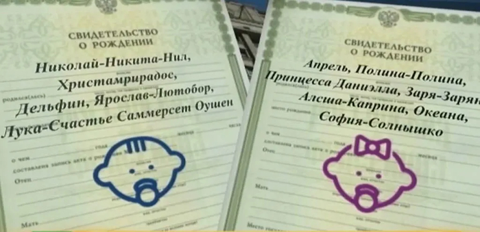 Реально существующие имена, которыми называли (или пытались называть) детей в России