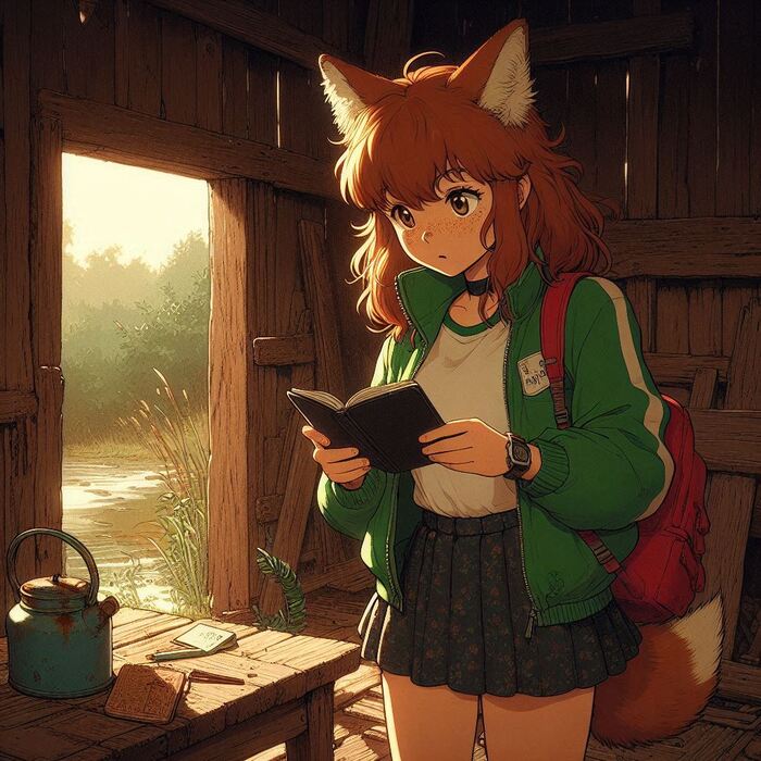 Бочка Арты нейросетей, Аниме, Anime Art, Арт, Нейронные сети, Девушки, Кицунэ, Animal Ears, Хвост, Рыжие, Веснушки, Велосипед, Велопрогулка, Весна, Природа, Заброшенное, Ginger & White, Длиннопост