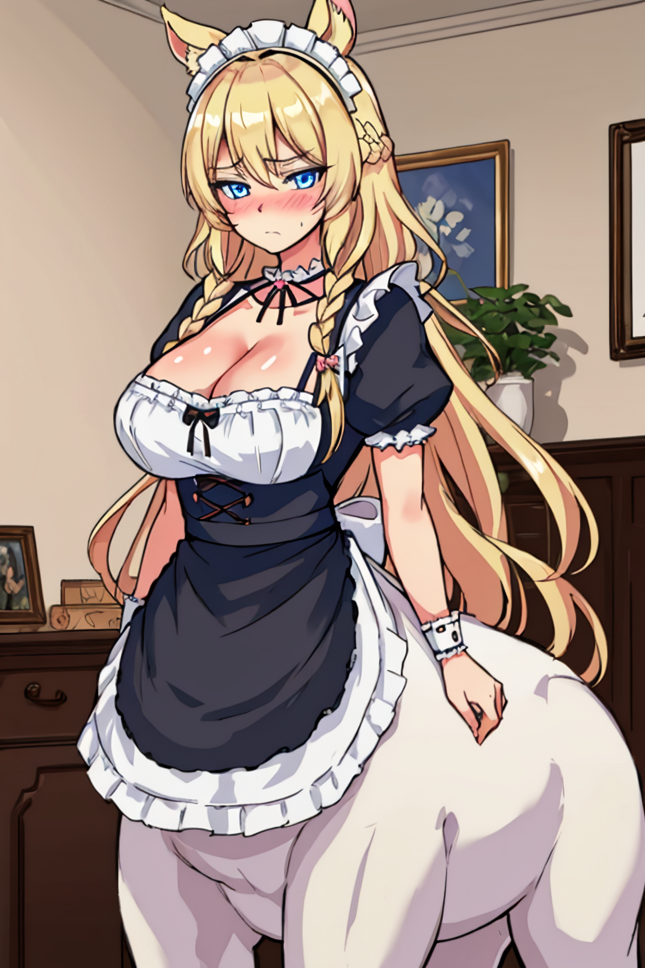 Anime Art - Моё, Аниме, Арты нейросетей, Anime Art, Stable Diffusion, Original Character, Горничная, Кентавр, Monster Girl, Animal Ears