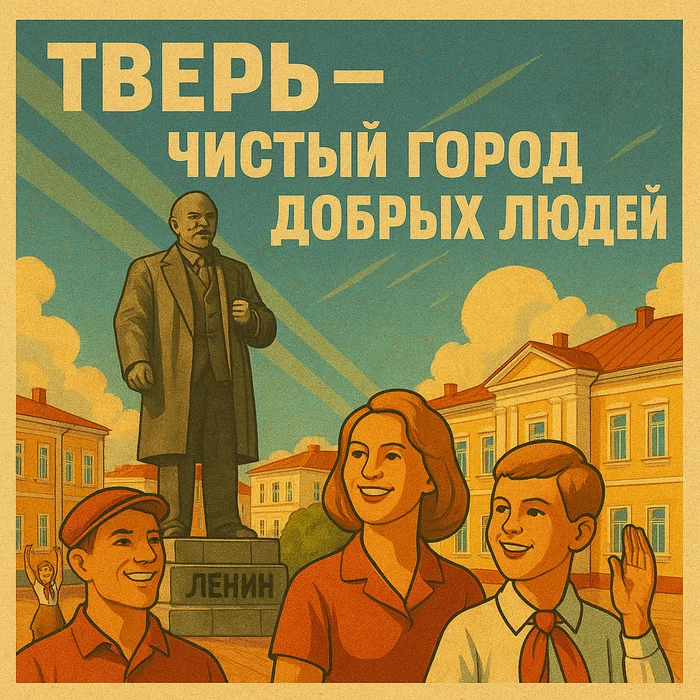 Тверь победившего коммунизма Жизненно, Уборка, Советский район, Советские плакаты, Агитационный плакат, Арты нейросетей, Нейронные сети, СССР, Коммунизм, Длиннопост