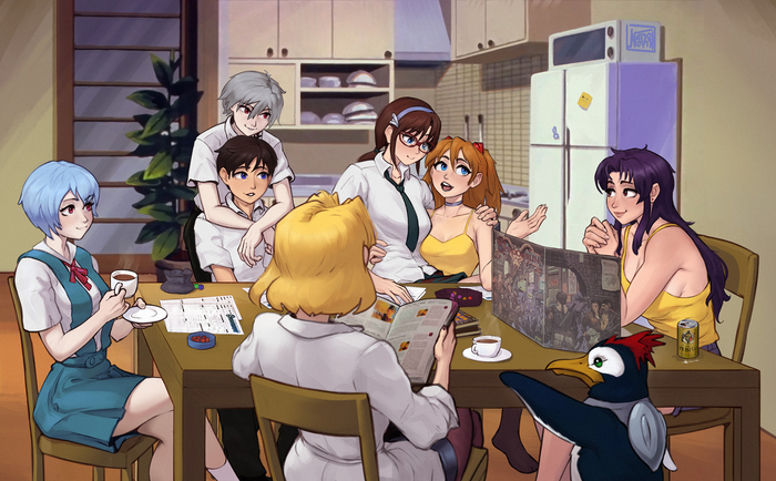  , Anime Art, Rei Ayanami, Shinji Ikari, Nagisa Kaworu, Ritsuko Akagi, Misato Katsuragi, Pen-pen, Makinami Mari, Asuka Langley, Evangelion