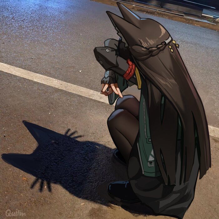 Hoshimi Miyabi #008 , Anime Art, Zenless Zone Zero, Hoshimi Miyabi (zzz), ,  , Quilm, , Animal Ears, , Cat Shadow