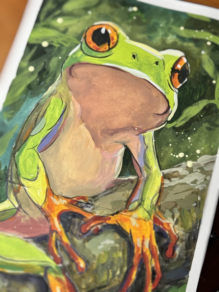 Лягушка гуашью
