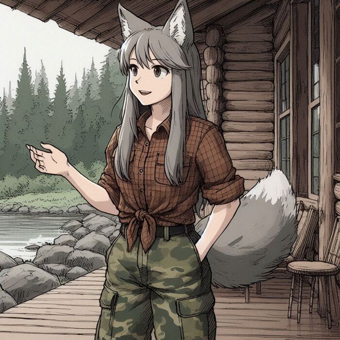 Хельга и искусство тишины Арты нейросетей, Аниме, Anime Art, Арт, Нейронные сети, Девушки, Кицунэ, Animal Ears, Хвост, Original Character, Река, Тайга, Ginger & White, Длиннопост