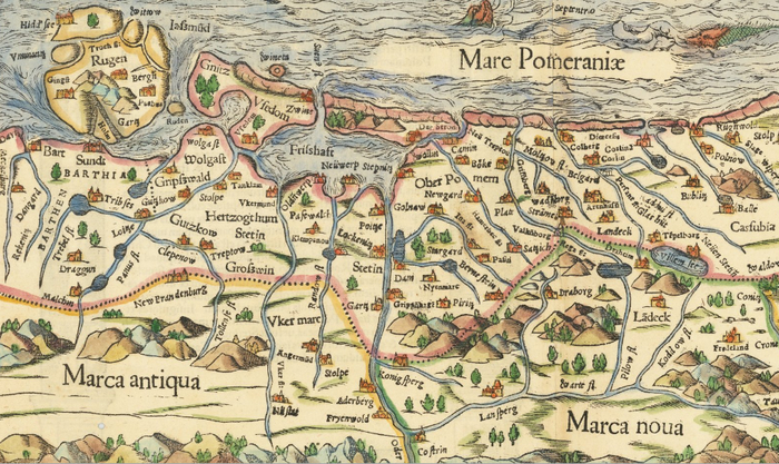 ��������� ���� � ������ �� ����� Pomerania XIII Nova Tabula. Sebastian Munster. 1552.