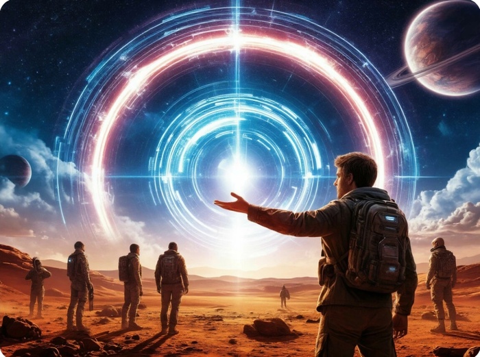 Плакат на пункте вербовки колонистов (создано с помощью ИИ)