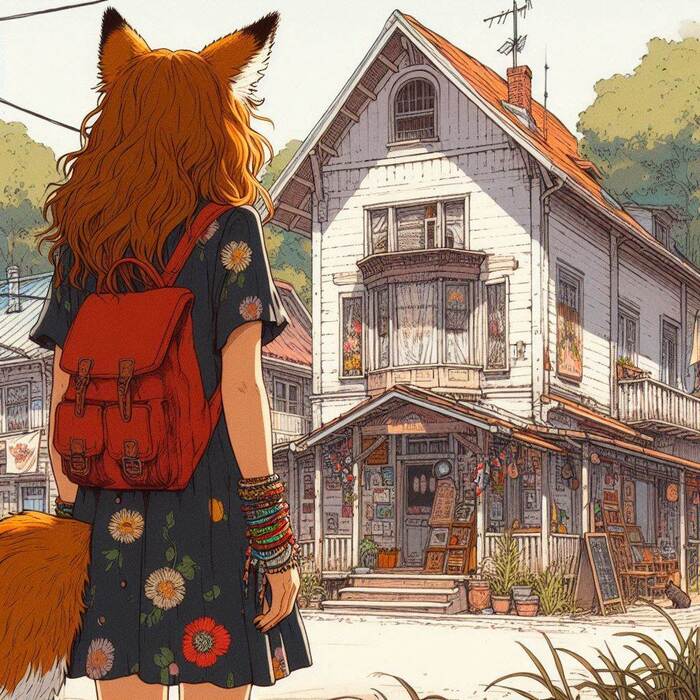 Электричество! Арты нейросетей, Аниме, Anime Art, Девушки, Арт, Original Character, Кицунэ, Animal Ears, Хвост, Рыжие, Веснушки, Гитара, Поездка, Фенечка, Ginger & White, Длиннопост