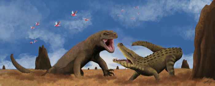 Семиметровая ящерица и семиметровый крокодил мирно играют друг с другом на просторах Австралии. Дикая природа удивительна!