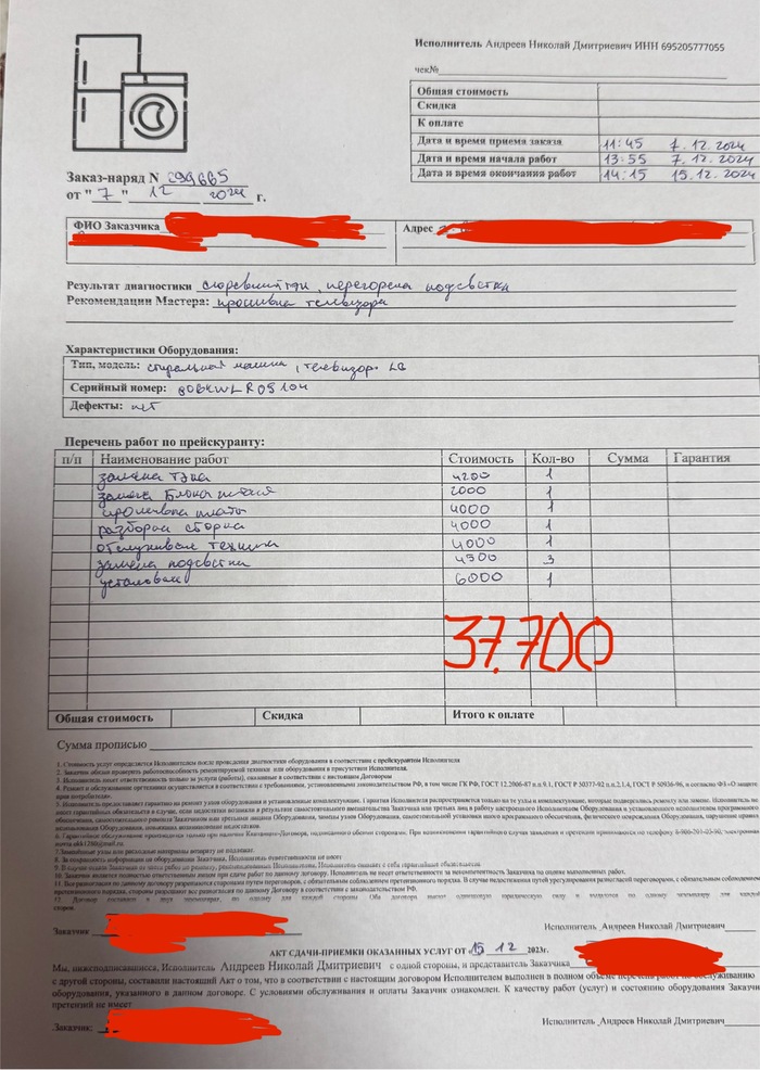 Акт выполненных работ