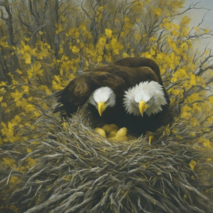 ������ ��������� � yellow painting of a eagle�s nest with eagle