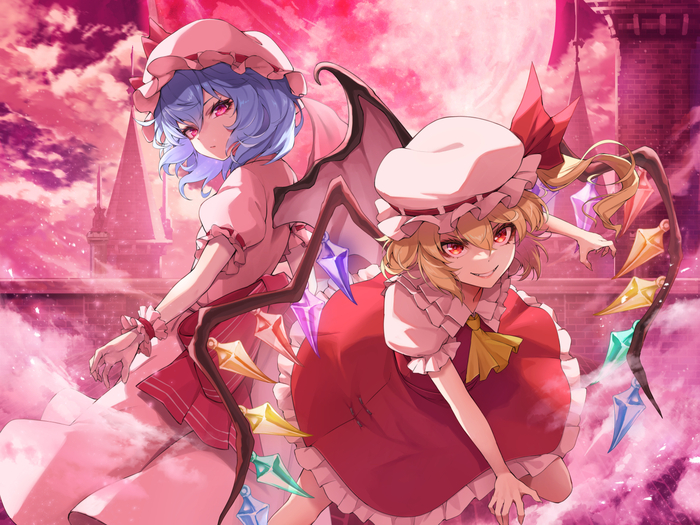 Remilia & Flandre Touhou, Remilia Scarlet, Flandre Scarlet, Anime Art, Game Art, , 
