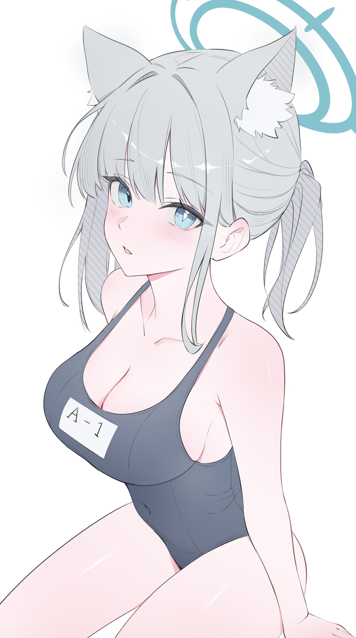    Blue Archive, Sunaookami Shiroko, , , , , Anime Art, Animal Ears,  , ,   , One-piece swimsuit