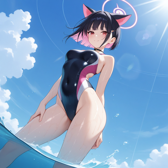 Kyouyama Kazusa , Anime Art, Blue Archive, Kyouyama Kazusa, , One-piece swimsuit, Animal Ears,  , 