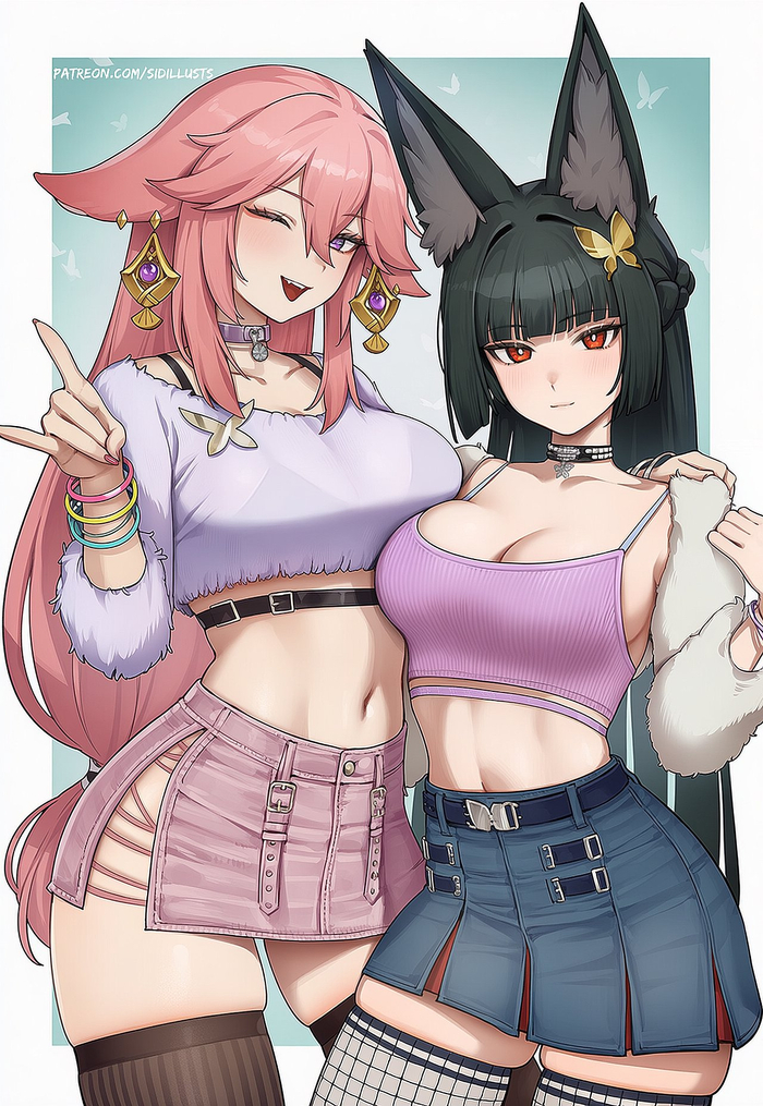  Zenless Zone Zero, Genshin Impact, Yae Miko (Genshin Impact), Hoshimi Miyabi (zzz), , , , Anime Art, , ,  , Sidillusts, Animal Ears