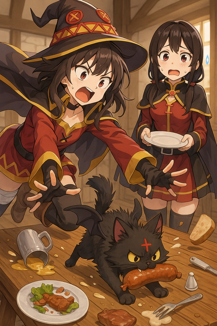    .....    , Konosuba, Megumin, Yunyun, Chomusuke, Anime Art, Dall-e