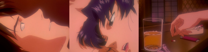 Кадзи даже побрился. Мисато. Кадзи дарит Мисато капсулу с флешкой.