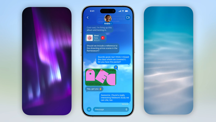 Элементы приложения "Сообщения", выполненные в стиле Liquid Glass.