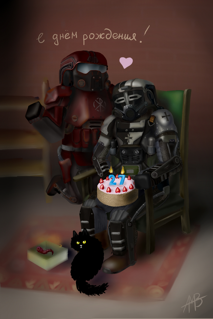 Открытка мужу на день рождения по тойж игре, сама продумывала композицию, сама всё строила. Видны ошибки в перспективе, но это по причине что я спешила, а работа шла очень медленно. На эту работу я убила например неделю с утра до ночи безотрывного сидения.