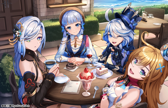  Pixiv, , Genshin Impact, Anime Art, Kamisato Ayaka (Genshin Impact), Shenhe (Genshin Impact), Furina (Genshin Impact), Escoffier (Genshin Impact)