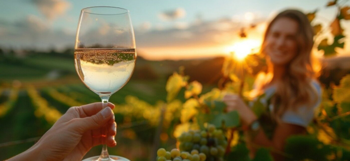 Бокал белого вина с каплей шпанской мушки