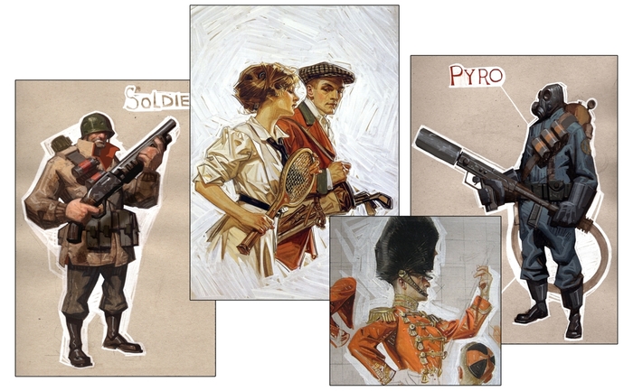 Например, в концепт-артах игры я угадываю стиль Дж. Лейендекера (1874—1951).