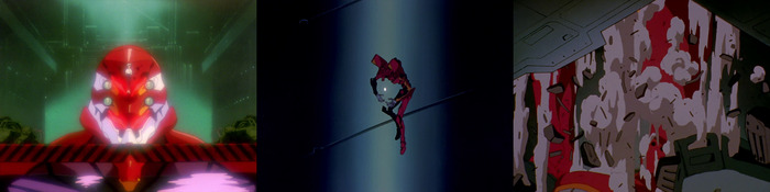 Каору активирует Еву-02, при этом он даже не находится в капсуле, а левитирует перед ней снаружи. Ева-02 и Каору спускаются по шахте. Бронешлюзы не помеха.