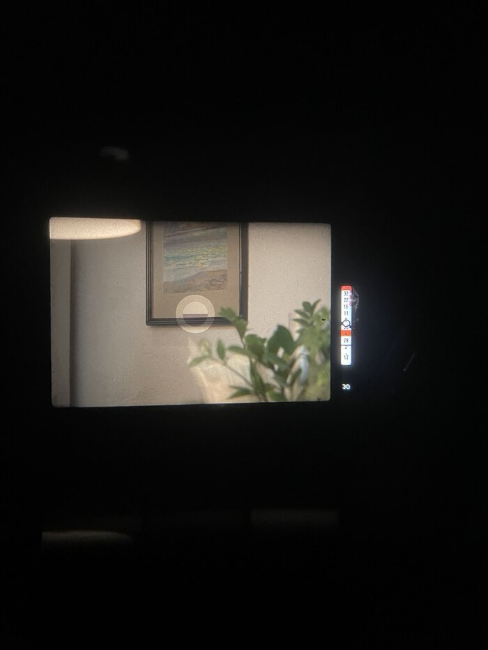 Это в ручном режиме. Круглая стрелочка - диафрагма выбранная на объективе, просто стрелочка - какая нужна. Снизу -выдержка. За отображение выдержки как раз отвечает тонюсенький тросик от ручки идущий через систему блоков.