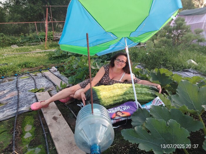 Вырастила кабачок-мутант. Теперь жду, когда за мной приедут люди в чёрном. И да, тема сисек не раскрыта...(но кабачок — огонь!)