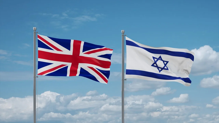 Флаги Израиля и Великобритании развеваются вместе.( фото предоставлено : SHUTTERSTOCK )