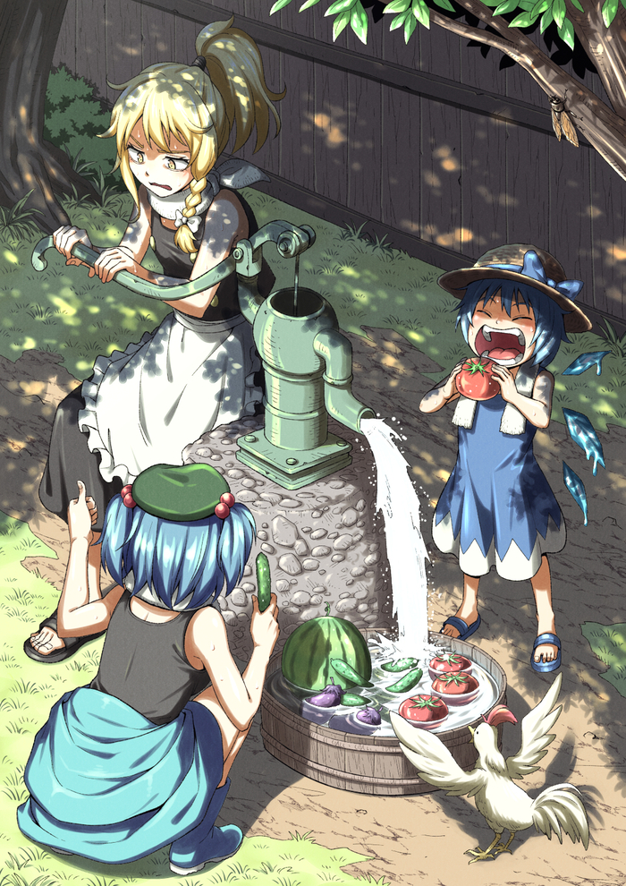   Touhou, Kirisame Marisa, Kawashiro Nitori, Cirno, Anime Art, Game Art, , , Inuno rakugaki