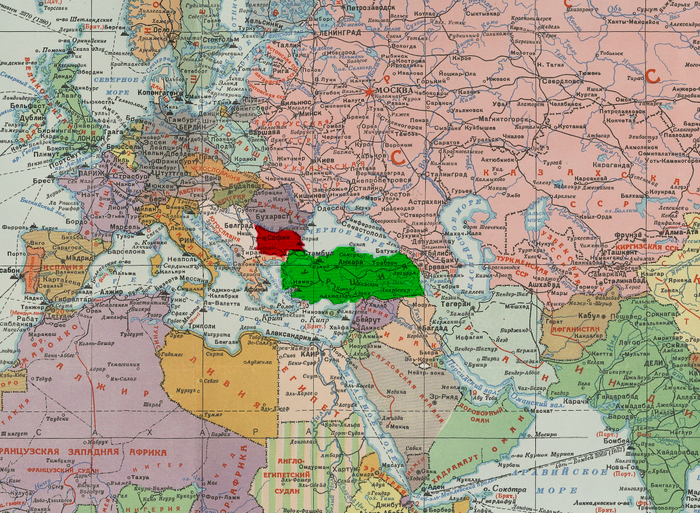 Зелёным выделена территория Турции, красным - территория Болгарии
