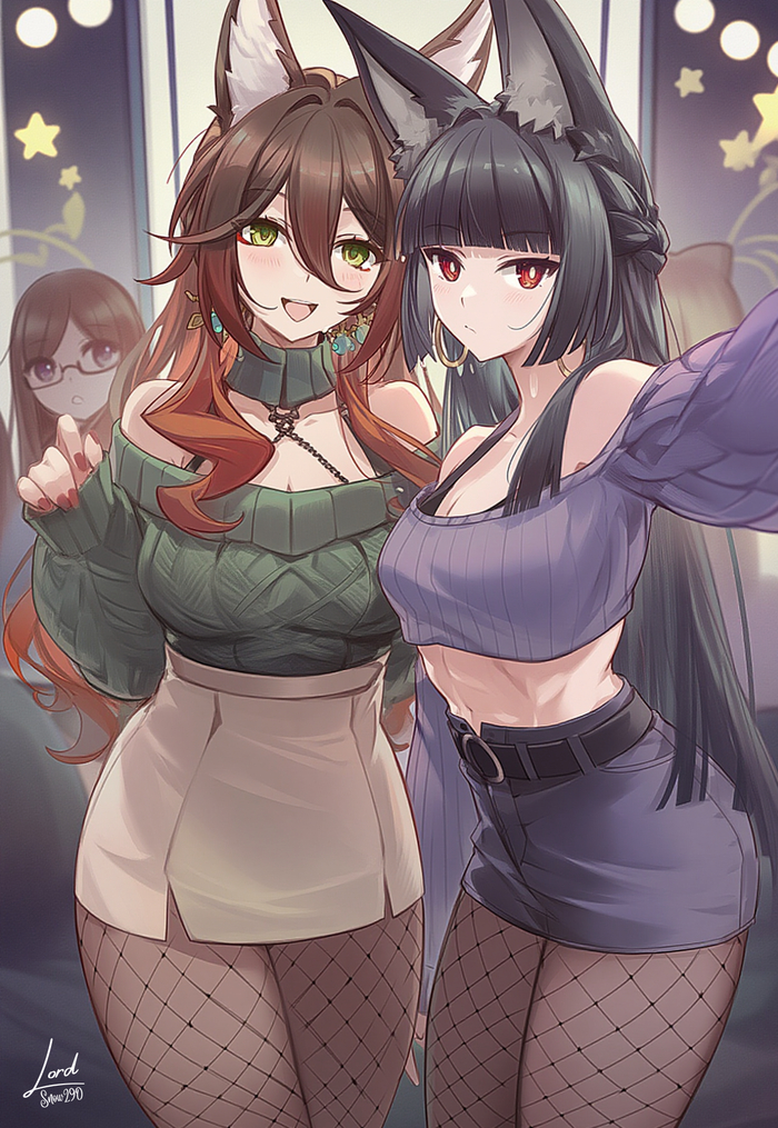  , Anime Art, Zenless Zone Zero, Honkai: Star Rail, Tingyun (Honkai: Star Rail), Hoshimi Miyabi (zzz), , Animal Ears, , ,  , 